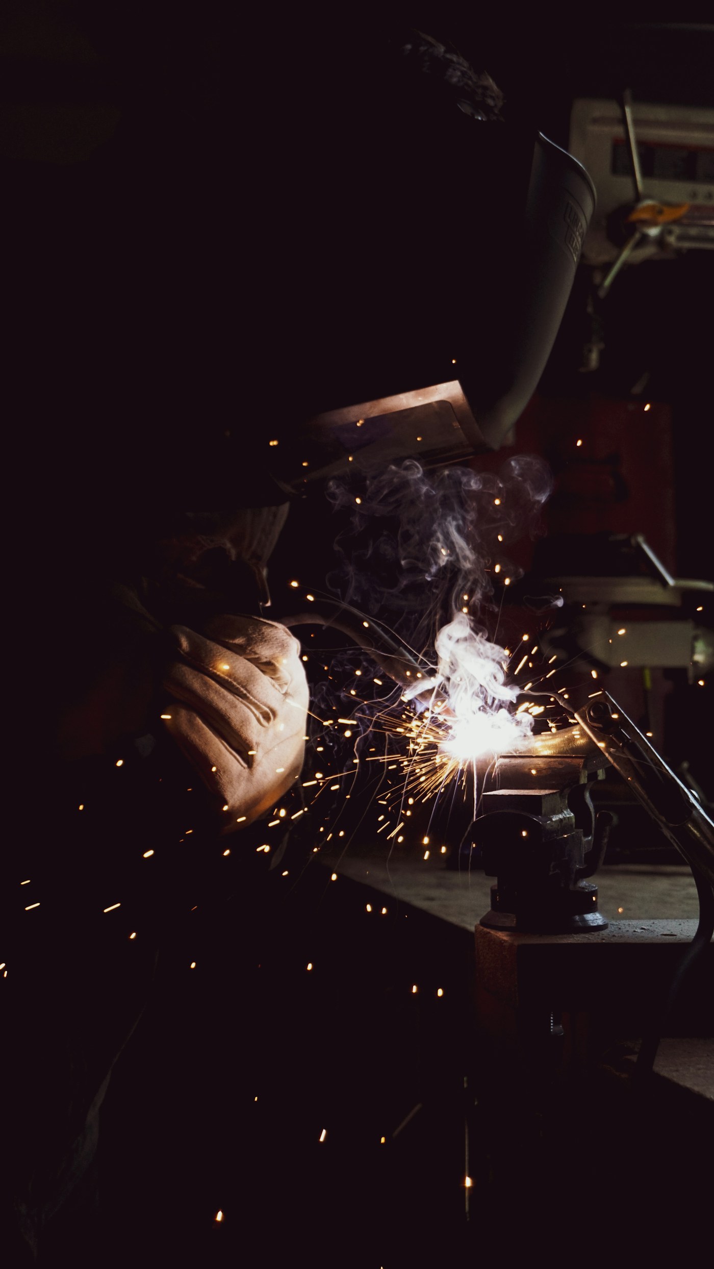 Close-up welding work with sparks
